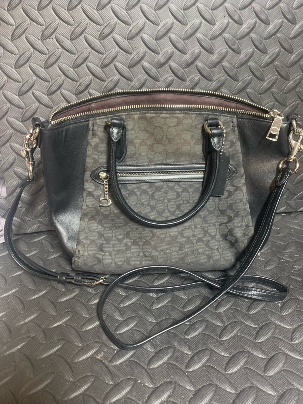 Coach Black and Gray Signature Crossbody Satchel